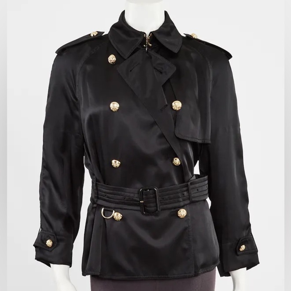 Burberry Black Silk Trent Regimental Jacket Size 6 - Picture 16 of 16
